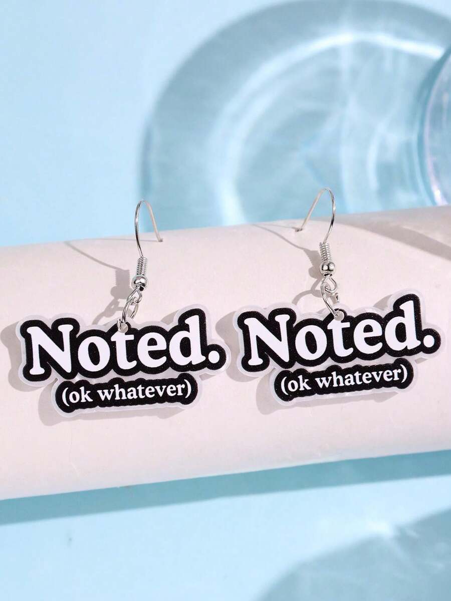 1對獨特搞怪趣味精緻勵志優雅標語「Noted. Ok Whatever」壓克力耳環 女款日常穿戴飾品 - 彩色 - 查看 1