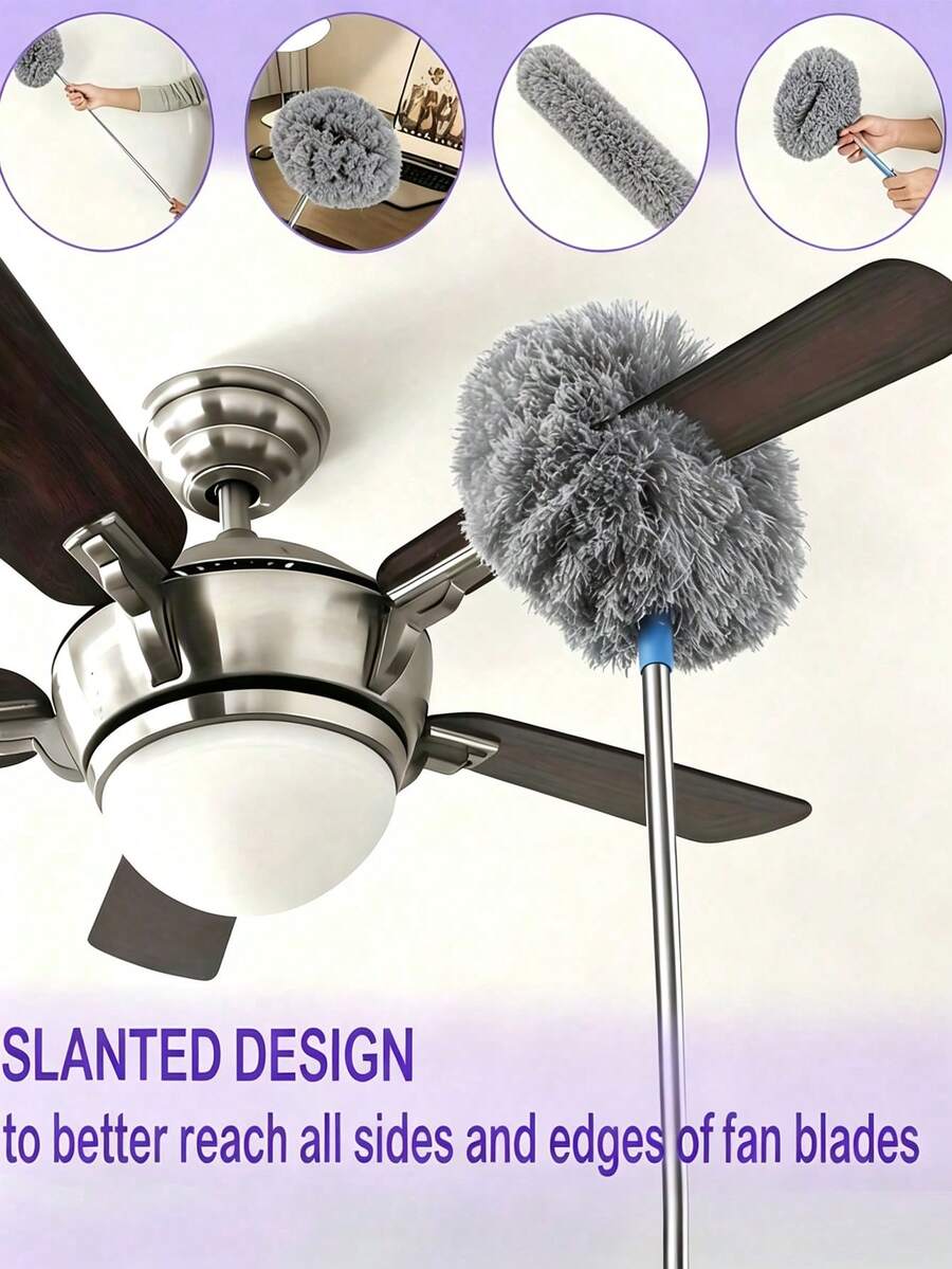 Plumero extensible de microfibra para ventilador de techo, ajustable de 13 a 31.5 pulgadas, lavable, adecuado para techos altos, muebles y limpieza de automóviles, herramienta de limpieza multifuncional para quitar el polvo, fácil de limpiar artículos del hogar
