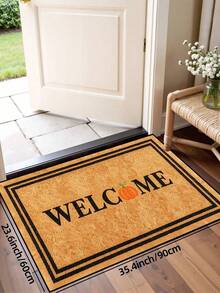 1pc, Autumn Minimalist Pumpkin Welcome Black Frame Pattern Doormat, Seasonal Style Machine Washable Polyester Fiber Mat, Suitable For Indoor, Outdoor, Daily Decoration, All Season Use - Yellow - View 15