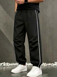 Pantalones de estilo universitario callejero para hombres, otoño - Azul Negro - Ver 1