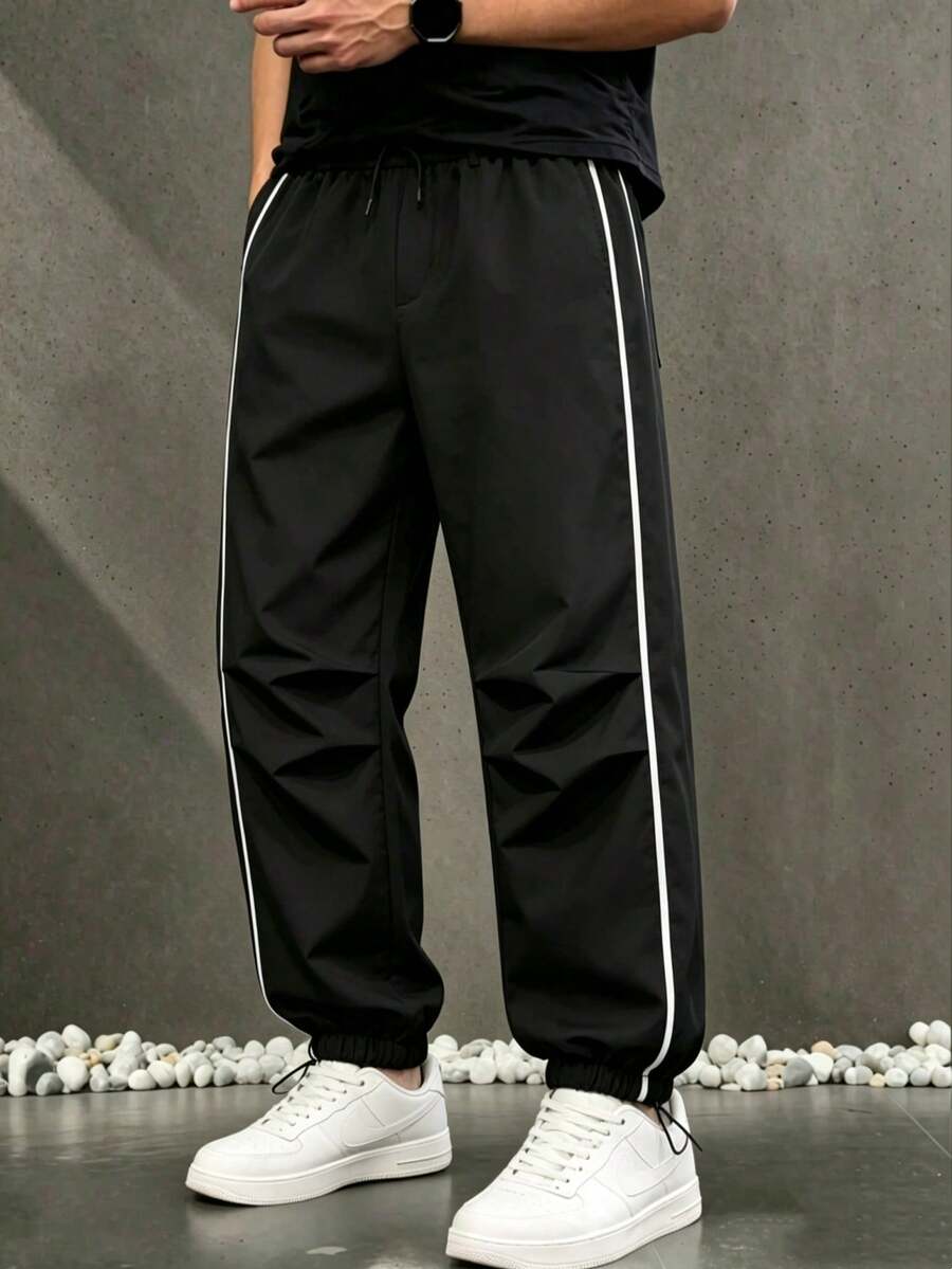 Pantalones de estilo universitario callejero para hombres, otoño - Azul Negro - Ver 1