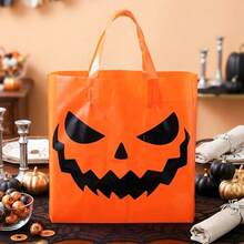 5pcs Halloween Gift Bags, Halloween Pumpkin Face Tote Bags, Halloween Party Decoration Gift Bags, Halloween Candy Bags, Halloween Decorations, Halloween Party Supplies, Halloween Store Shopping Bags, Durable Plastic Bags, Halloween Storage - Multicolor - View 8