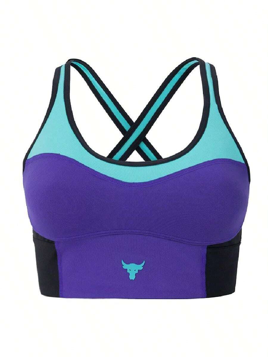Under Armour Women's Sports Bra Pjt Rck Lets Go LL Infty Bra-PPL 26 Summer New Running Fitness Colorblock Training Bra 1380191-523 - Purple/Blue - View 1
