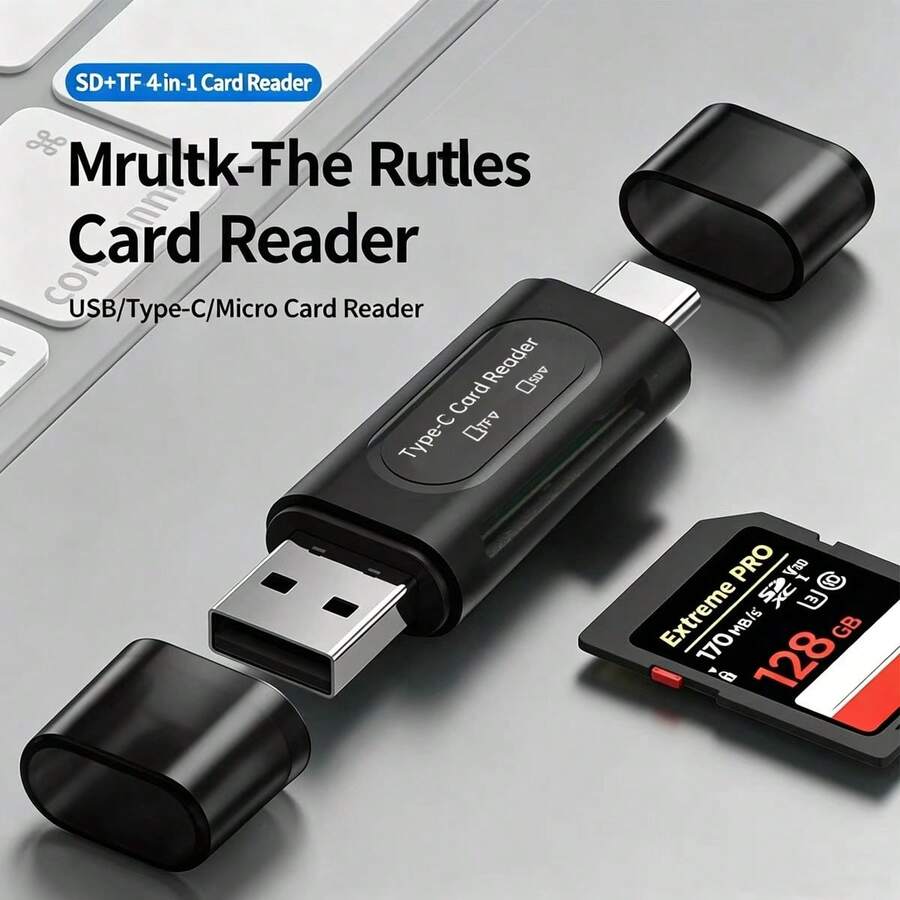 USB & Type‑C Dual‑Port OTG Memory Card Reader, Portable Multi‑Function Adapter, Supports SD & TF Cards, High‑Speed Data Transmission, Plug‑And‑Play Compact Card Expander For Smartphones, Laptops & PCs