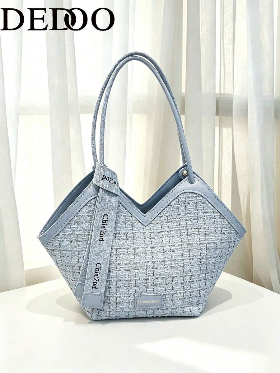 Dedoo Bolso de mano texturizado nuevo estilo europeo & americano versátil bolso de hombro de moda (Patrón de bufanda, estilo y color enviados al azar) - Azul - Ver 1