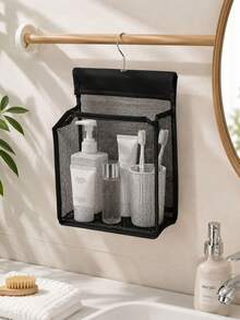 1pc Hanging Mesh Bathroom Storage Basket With Metal Hook, Breathable Mesh Shower Caddy For Toiletries, Accessories, Toys, Towels And Daily Essentials - Multicolor - View 2