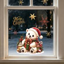 2pcs Christmas Window Stickers, With Christmas Bear And Bird Pattern, Static Glass Decals, For Christmas Scene Decoration, Suitable For Removable Window And Glass Decor - 1PC - View 5