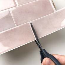1/10/20pcs Waterproof Brick Texture Wall Panels, DIY Tile, Removable Self-Adhesive Wall Tile Stickers, Suitable For Kitchen Bathroom Backsplash And Holiday Decor - Pink Irregular Faux Ceramic Wall Sticker - View 4