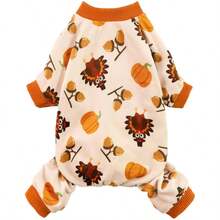 Thanksgiving Turkey Dog Pajamas, Funny Dog Winter Clothes, Suitable For Small Dog Girls And Boys, Pet Jumpsuit, Cat Style With Feet, Lightweight Velvet - Orange - View 6
