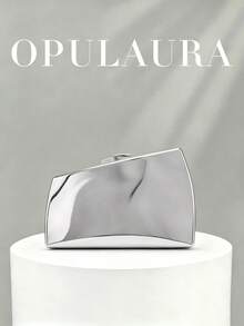 OpulAura 1件裝金色歐美風女款壓克力晚宴手拿包，不對稱方盒設計搭配撞色扣環，適合派對、宴會/婚禮、情人節場合 - 銀色 - 查看 7