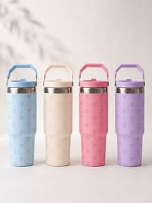 SCALON 30oz/900ML 1PC Large Capacity Straw Insulated Tumbler, With Handle And Straw, Portable Stainless Steel Vacuum Leak-Proof Drinking Cup, Ice Tumbler, Travel Mug, Stainless Steel Insulated Hot And Cold Cup, Coffee Mug, Suitable For Travel, School, Office, Outdoor, Gym, Home And Other Scenarios, Gift For Friends, Family, Holiday Gift, Birthday Gift (Includes Straw) Ideal Christmas/Halloween Gift, All Season Use - View 1