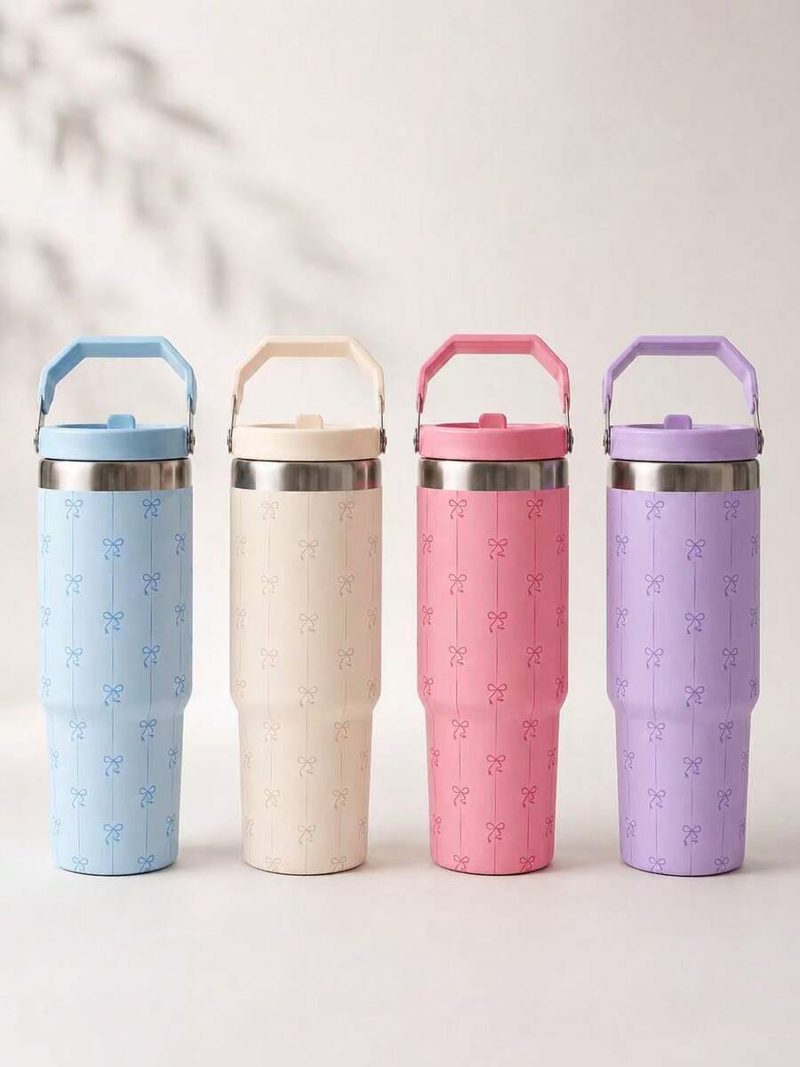 SCALON 30oz/900ML 1PC Large Capacity Straw Insulated Tumbler, With Handle And Straw, Portable Stainless Steel Vacuum Leak-Proof Drinking Cup, Ice Tumbler, Travel Mug, Stainless Steel Insulated Hot And Cold Cup, Coffee Mug, Suitable For Travel, School, Office, Outdoor, Gym, Home And Other Scenarios, Gift For Friends, Family, Holiday Gift, Birthday Gift (Includes Straw) Ideal Christmas/Halloween Gift, All Season Use - View 1
