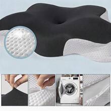 Ergonomic Butterfly Memory Foam Pillow, Removable Cover, Neck Shoulder Support, 3D Mesh Breathable Side Design, Comfort Sleep Cushion For Home Bedroom & Travel Use - Black and White - View 3