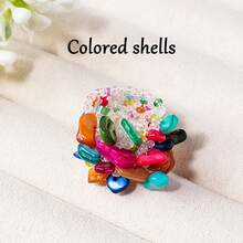 1PC Synthetic Chip Flower Stretch Ring, Handmade Beaded Floral Cluster Elastic Ring, Boho Stackable Cocktail Jewelry Gift - Stackable Crushed Stone Ring - View 13
