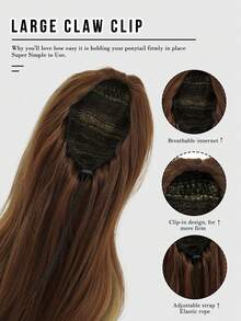 7JHH WIGS 28英吋長蜂蜜棕色波浪馬尾接髮片，女用抽繩式與夾式固定，合成纖維髮飾，適合日常造型與萬聖節使用 - 亞麻棕 - 查看 3