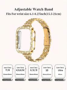 1件組適用於Apple Watch錶帶 38/40/41/42/44/45/46mm 不鏽鋼金屬金色細錶帶 + TPU全包覆防摔防刮保護殼，相容於Watch Series 11/Ultra/SE/10/9/8/7/6/5/4/3/2/1 錶帶與錶殼配件 - 金色 - 查看 6