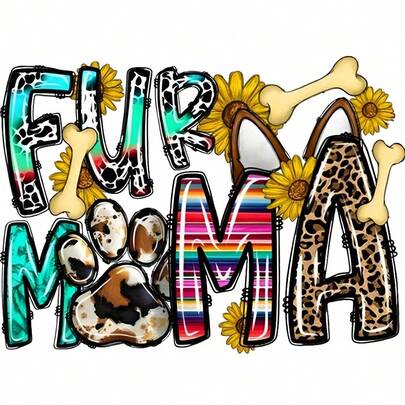 1/2/3PCS Water-Wash Heat Transfer Prints, Letters Paired With Leopard Print, Mexican Stripes, Turquoise Color Scheme, Incorporating Paw Prints, Dog Ears, Bones And Sunflower Elements, Western Style, Suitable For T-Shirts, Pillow Heat Transfer
