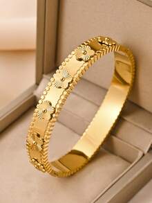1/3pcs Fashionable Stainless Steel Women's Bracelet Set, 18K Gold Plated, Non-Fading, Waterproof, Sweat-Resistant, Geometric Design, Minimalist High-End Jewelry, Suitable For Daily Commute, Vacation - Gold - View 2