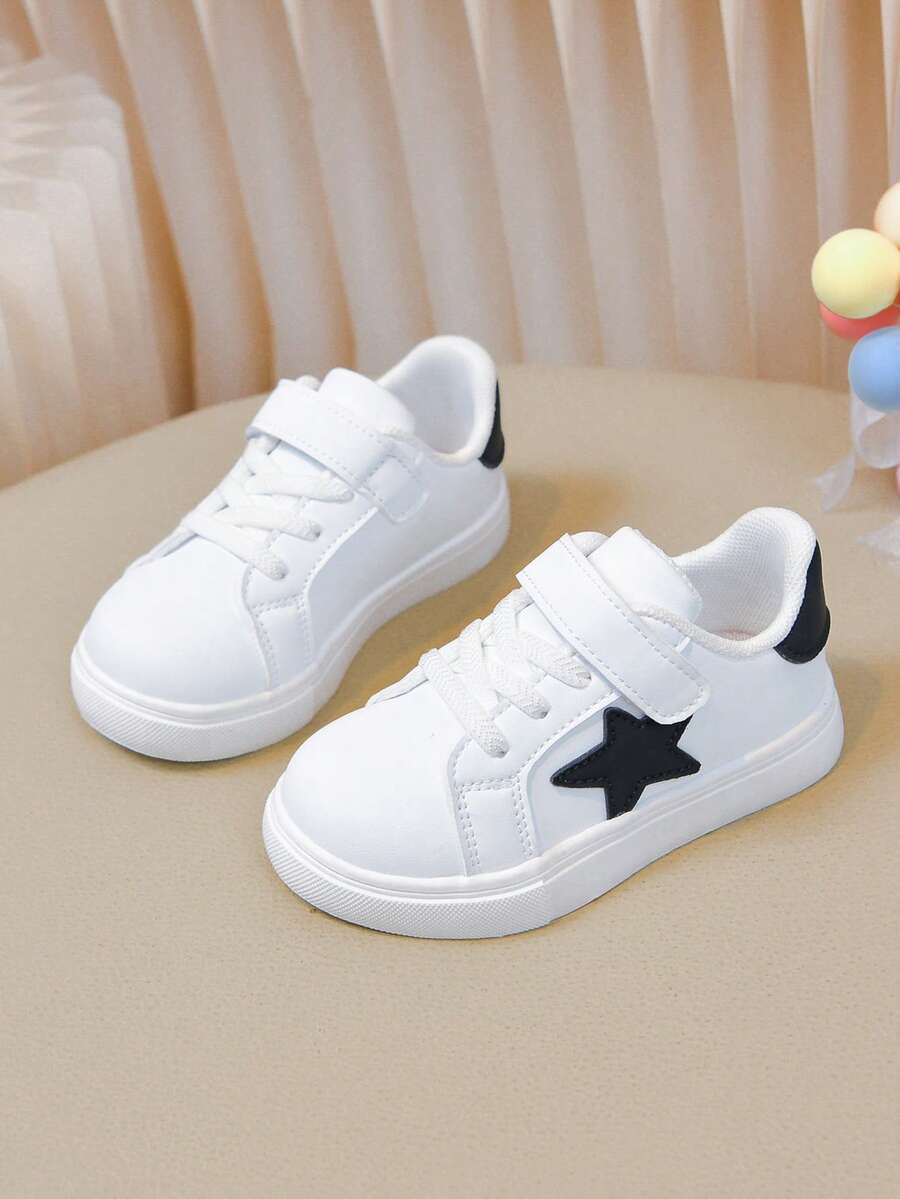 Minimalist Five-Point Star Kids Casual Shoes, Hook And Loop Lightweight Toddler Classic Versatile Sports Shoes - White - View 1