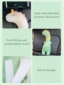 1pc Car Seat Belt Green, White, And Pink Shoulder Protection Covers - Large Size, Long Length, Polyester Material, Cute Animal Designs, Comfortable And Stylish, Perfect For Youngsters' Cars - A - View 8