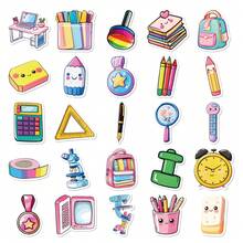 50/100pcs Cute Cartoon School Stationery Stickers, Back To School Globe, Book, Pencil, Backpack, Ruler Decals For Student Planner, Water Bottle, Laptop, Luggage, Scrapbooking, Vision Board - Multicolor - View 8