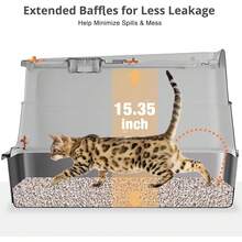 Edelstahl-Katzenstreubox, Vollständig Geschlossen, Große Metall-Katzenstreubox mit Hohen Seitenwänden und Transparentem Deckel 120 ° Kehrschaufel und Matte, lila, XL 1OIM - Hellgrau - Übersicht 7