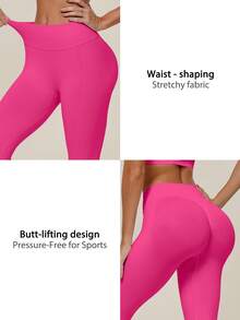 TimeOff Women's 1pc Solid Color Tummy Control Butt Lifting Slim Fit Sports Mid-Length Shorts - Hot Pink - View 4