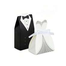 50/100Pcs Bride Groom Wedding Favor Boxes, Mini Tuxedo Dress Candy Gift Boxes For Wedding Party Guest Souvenir Supplies - Multicolor - View 1