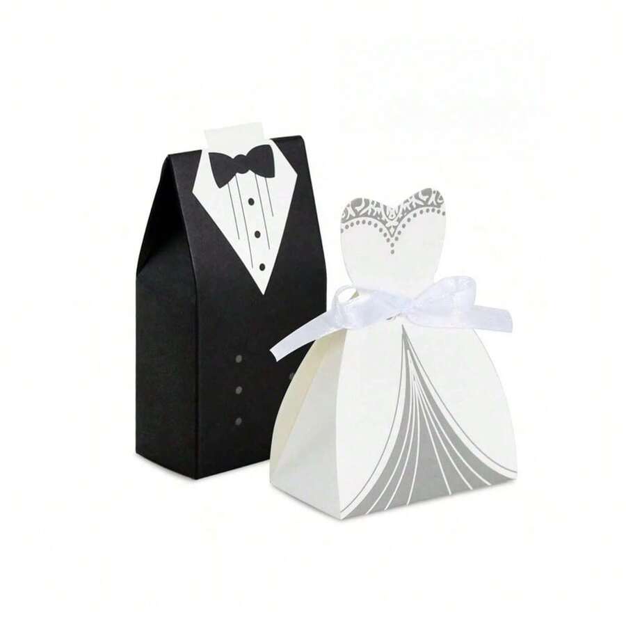 50/100Pcs Bride Groom Wedding Favor Boxes, Mini Tuxedo Dress Candy Gift Boxes For Wedding Party Guest Souvenir Supplies - Multicolor - View 1