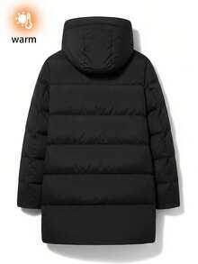 Men's Winter Solid Color Minimalist Hooded Mid-Length Padded Coat - Black - View 2