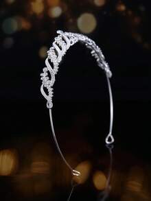 1 pieza Diadema de corona pequeña de aleación con strass, adecuada para fiestas, cumpleaños y bodas - Plateado - Ver 5