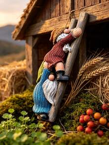 1 Stück Stück Harz-Kletterleiter Paar Gnom Statue, Strickpullover gesichtsloser Zwerg Baum Hängeornament, süße Outdoor Garten Rasen Terrasse Dekofigur Geschenk - A - Übersicht 2