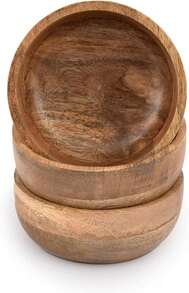 Cuencos redondos de madera, juego de 3, medidas 12,7 cm * 5,08 cm, fáciles de limpiar, ideales para servir dips, salsas, frutos secos, aperitivos y postres, adecuados como accesorio decorativo para la cocina y cenas especiales - Marrón - Ver 3