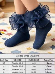 1 Pair Girls Socks Children Ruffle Pleated Lace Princess Baby Socks - Navy Blue - View 4