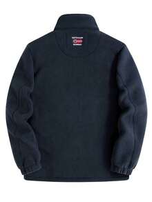 Chaqueta de forro polar para hombre de invierno, con patrón bordado en el pecho, logo en parche en el hombro, múltiples bolsillos con cremallera, adecuada para senderismo y uso al aire libre - Azul Marino - Ver 2