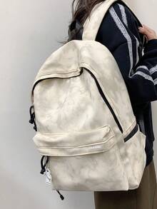 1件裝紮染尼龍拉鍊休閒後背包，適用男孩女孩學生校包，四季通用日常使用，無吊飾 - A - 查看 1