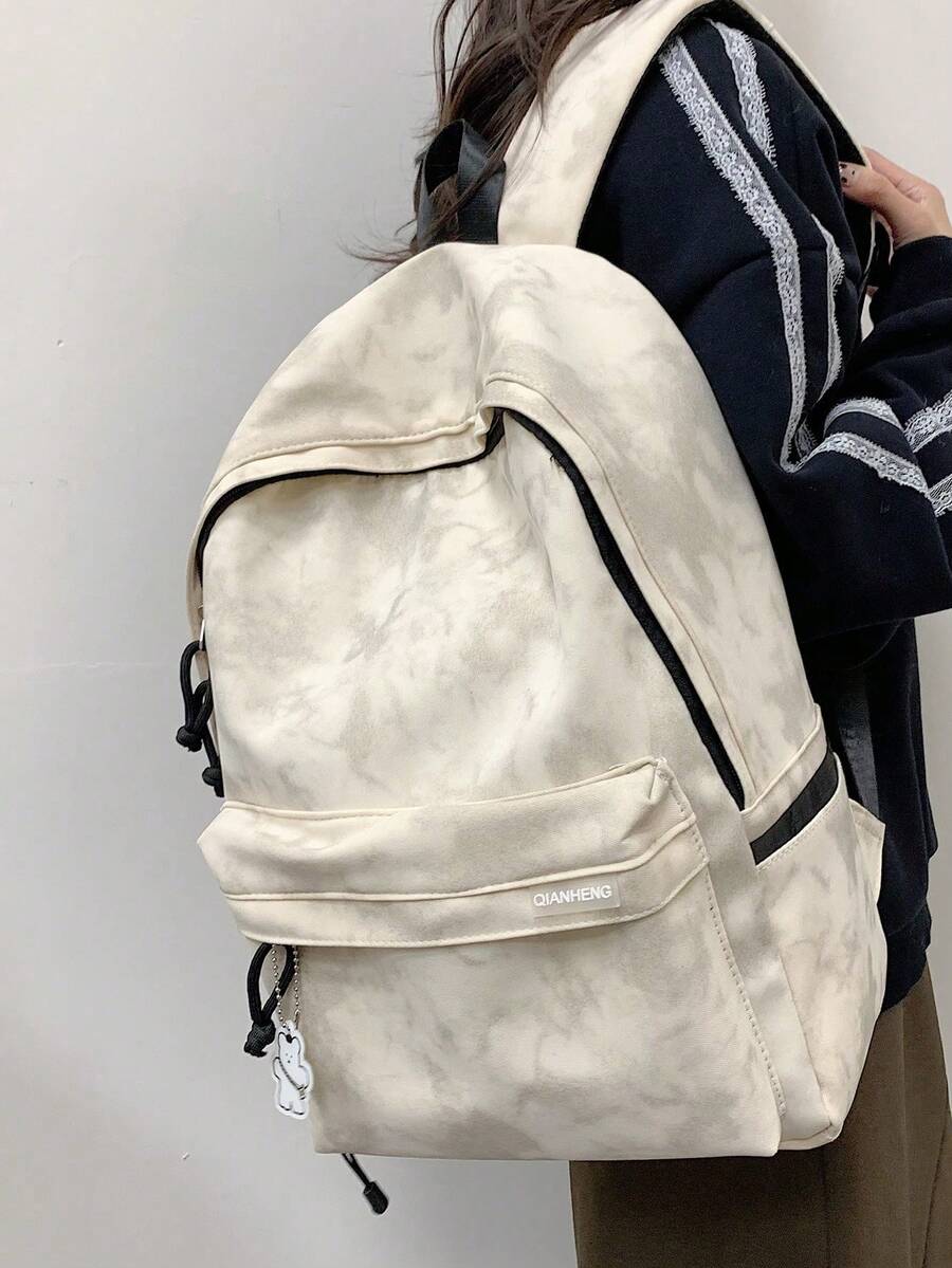 1件裝紮染尼龍拉鍊休閒後背包,適用男孩女孩學生校包,四季通用日常使用,無吊飾 - A - 查看 1