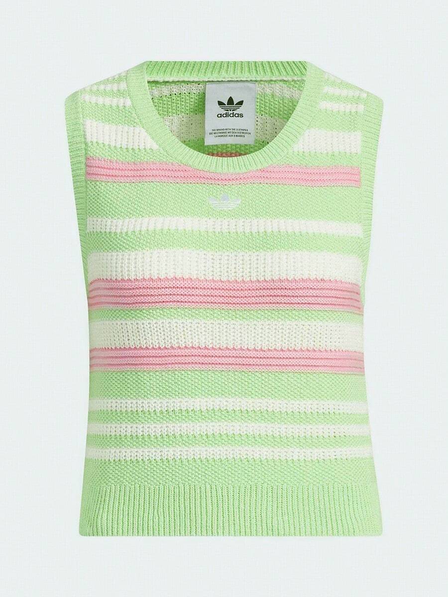 Adidas Spring/Summer Women's Fashion Slim Fit Dopamine Knit Comfortable Sports Casual Round Neck Tank Top JI7052 - Light Green/pink/white - View 1
