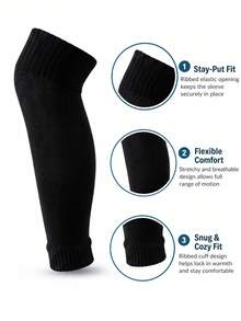 2 Pairs Unisex Solid Color Long Tube Sports Leg Warmers, Elastic Breathable Calf Leg Warmers, Fashion Design, Comfortable Soft Fabric, Knitted Breathable Non-Slip, Lightweight Slim Fit, Suitable For Sports And Physical Performance - Black and White - View 7