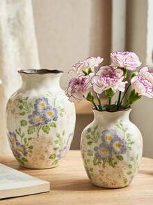 1pc Handmade Vintage Ceramic Vase With Violet Floral Pattern, Crackle Glaze Hand Painted Flower Vase, French Country Cottage Style Home Decor, Rustic Table Centerpiece For Living Room, Dining Table, Shelf, Bedroom, Wedding Gift, Housewarming Gift, Ra - Purple Violet Crackle Glaze - View 2