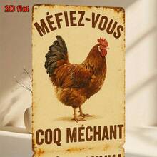 2D Flat, 1pc Metal Sign, Vintage French Rooster Metal Sign - 20x30 cm Rustic Farmhouse Decor with "Méfiez-Vous" Warning Label - Iron Construction for Kitchen, Office, Bar, Cafe Wall Art - Easy Hang Installation - Unique Gift Idea, Room Decor - 1PC - Übersicht 8