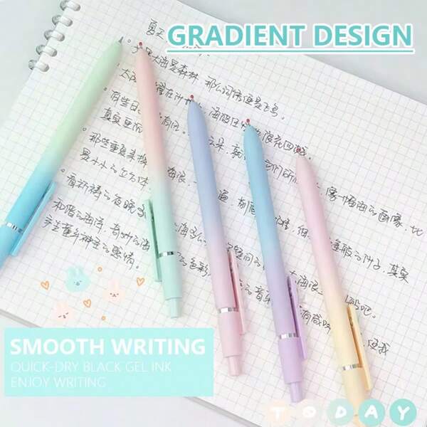 5pcs High-Quality Retractable Gel Pen 0.5mm Quick Dry Black Ink Pen Fine Tip Smooth Writing Cutes Pen School Office Supplies