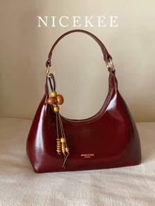 Elegant Retro Exquisite Gentle Atmosphere Crescent Bag With Gourd Pendant Design, Simple And Stylish, Personalized And Niche Design Sense Shoulder Bag - Red - View 2
