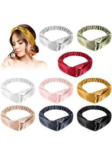 5/1 pieza Diadema elástica retorcida para mujer, diadema cruzada de unicolor de moda simple, diadema multifuncional para lavarse la cara, accesorio de moda para el cabello de uso diario - Multicolor - Ver 9