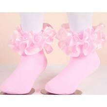 Womens Big Ruffle Ankle Double Lace Turn Cuff Dress Socks,Women Cute Adult Cotton Ruffled Frilly Sock,  C907 - Mixed Color 017 - View 5