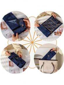 1pc Durable Portable Velvet Jewelry Roll, Gold Zipper Reinforced Closure, Soft Velvet Exterior, Transparent Design. Available In 9-Slot And 18-Slot Options, Perfect For Organizing Earrings, Necklaces, Bracelets And Bangles. Portable Travel Storage Bag, Suitable For Travel, Birthday, Holiday, Anniversary Or Special Occasions, Store And Organize, Quality And Daily Elegance For Women, Perfect Gift For Mother, Girlfriend - Multicolor - View 4