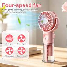 Minimalist Handheld Mist Fan - USB Rechargeable Small Fan, 4-Speed Wind + Mist Function, Suitable For Camping, Office, Business Travel, Outdoor, Makeup, Commuting Scenarios, Summer Fan, 3-In-1 Handheld, Neck-Hanging, Desktop Functions, Fans, Holiday Essentials - Multicolor - View 4