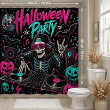 1/4pcs Neon Skull DJ Record Player Pumpkin Pattern Heat-Insulated Home Decor Bathroom Shower Curtain, With 12 Hooks, Suitable For Various Bathroom Scenes, Halloween Music Party Decoration - Skeleton DJ - View 12