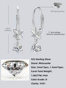 XUJIA 1 Pair Women's Moissanite Earrings, 925 Sterling Silver Moissanite Lever Back Drop Earrings, Sparkling Women's Jewelry - EMO-504 - View 9