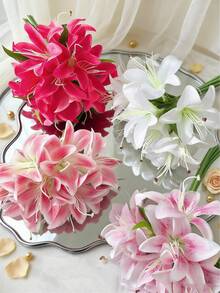 12/1 pezzo Fiore di giglio artificiale rosa chiaro, fiore finto in plastica da 34 cm, profumo decorativo per la casa, regalo fai-da-te per sposa, forniture per feste di compleanno, decorazione da tavolo, decorazione da giardino, profumo decorativo per matrimonio, profumo da mano, fiore artificiale - Rosa Baby - Visualizzare 6